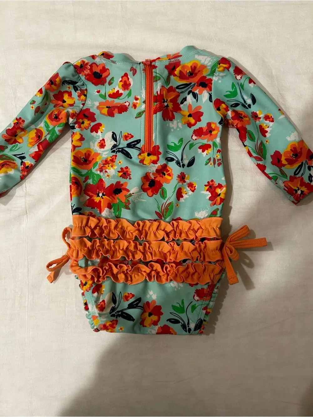 Ruffle Butts Girl's 3-6m Floral Long Sleeve Rash Guard One Piece Swimsuit